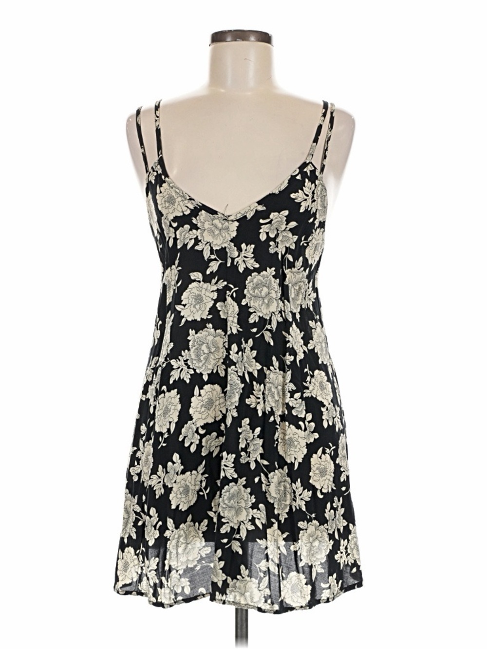 Brandy Melville Black Floral Slip Dress with Cream Roses